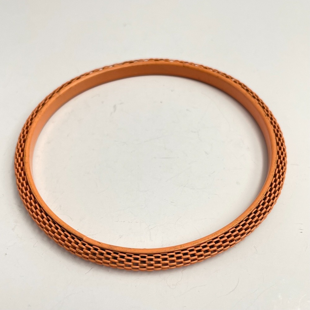 Vintage 80s Orange Enamel Mesh Bangle Bracelet Retro Mod Boho Stackable Jewelry